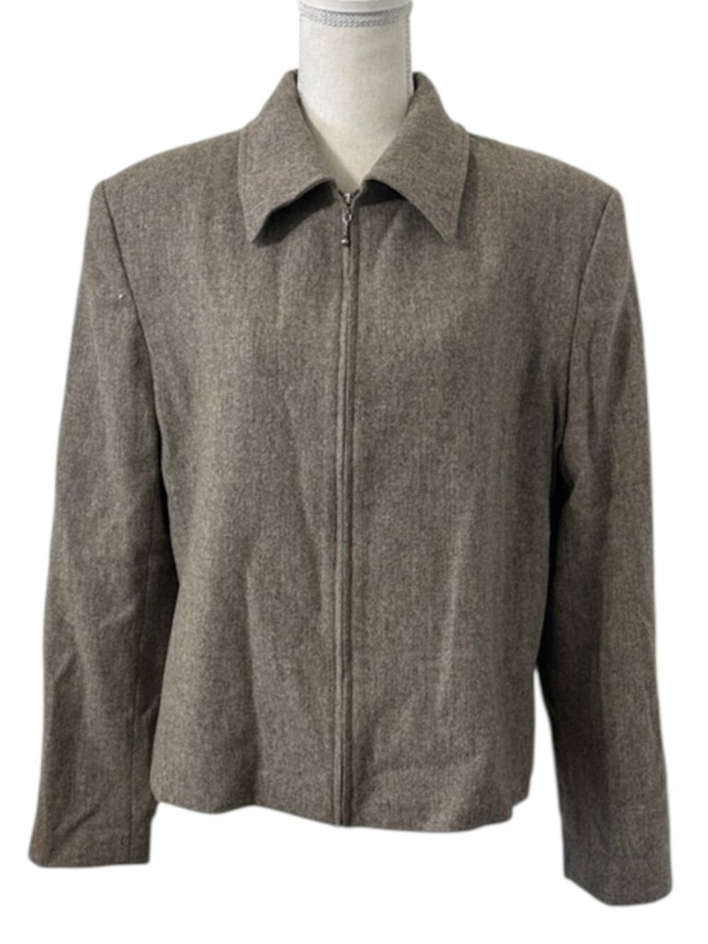 Kristen Blake Wool Zip Front Coat Women's Size Large Heather Taupe Blazer